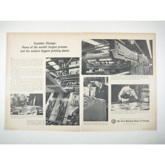 Vintage 1966 2 Page Print Ad First National Bank Of Chicago Printing Presses - Picture 1 of 2